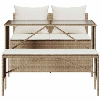 3-tlg. Garten-Essgruppe mit Kissen Beige Poly Rattan