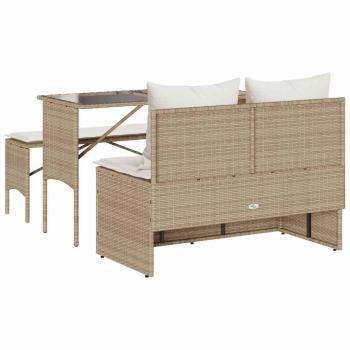 3-tlg. Garten-Essgruppe mit Kissen Beige Poly Rattan