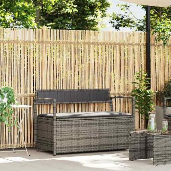 ARDEBO.de - Gartenbank mit Stauraum und Kissen Grau Poly Rattan