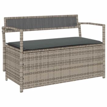 Gartenbank mit Stauraum und Kissen Grau Poly Rattan