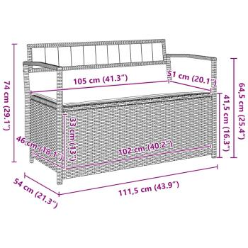 Gartenbank mit Stauraum und Kissen Grau Poly Rattan