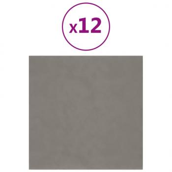 Wandpaneele 12 Stk. Hellgrau 30x30 cm Samt 1,08 m²