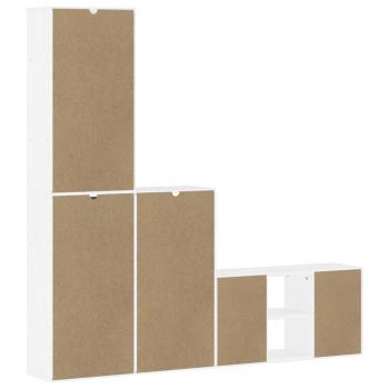 4-tlg. Wohnwand mit Stauraum ODDA Weiß Massivholz Kiefer