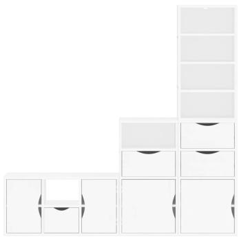 4-tlg. Wohnwand mit Stauraum ODDA Weiß Massivholz Kiefer