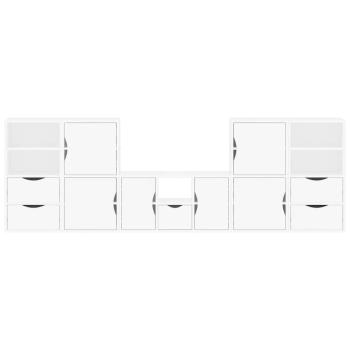 5-tlg. Wohnwand mit Stauraum ODDA Weiß Massivholz Kiefer