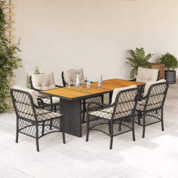 ARDEBO.de - 7-tlg. Garten-Essgruppe mit Kissen Schwarz Poly Rattan