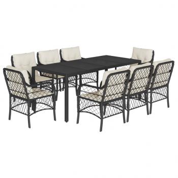 9-tlg. Garten-Essgruppe mit Kissen Schwarz Poly Rattan