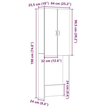 Waschmaschinenschrank Schwarz Eichen-Optik 64x25,5x190 cm