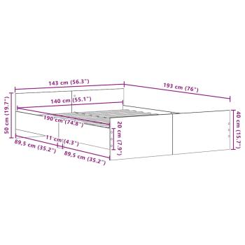 Bettgestell ohne Matratze Schwarz Eichen-Optik 140x190 cm