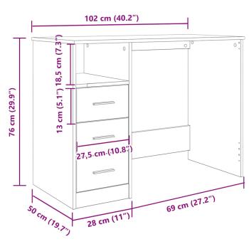 Schreibtisch mit Schubladen Schwarz Eichen-Optik 102x50x76 cm