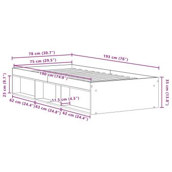Bettgestell ohne Matratze Altholz-Optik 75x190 cm Holzwerkstoff