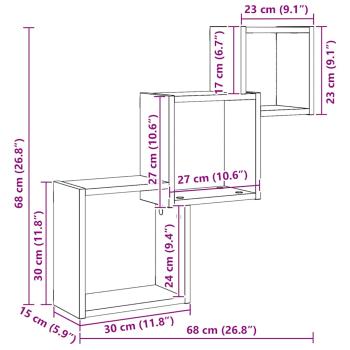 Würfelregale Schwarz Eichen-Optik 68x15x68 cm Holzwerkstoff