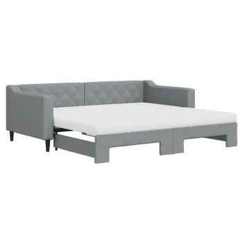 Tagesbett Ausziehbar mit Matratze Hellgrau 90x190 cm Stoff