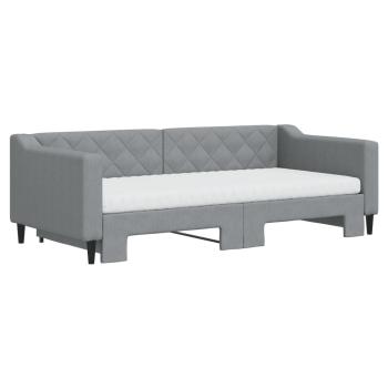 Tagesbett Ausziehbar mit Matratze Hellgrau 90x190 cm Stoff
