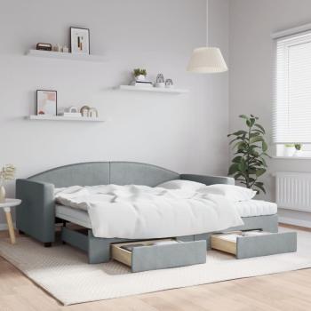 ARDEBO.de - Tagesbett Ausziehbar mit Schubladen Hellgrau 90x190 cm Stoff