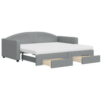 Tagesbett Ausziehbar mit Schubladen Hellgrau 90x190 cm Stoff