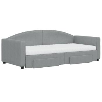 Tagesbett Ausziehbar mit Schubladen Hellgrau 90x190 cm Stoff