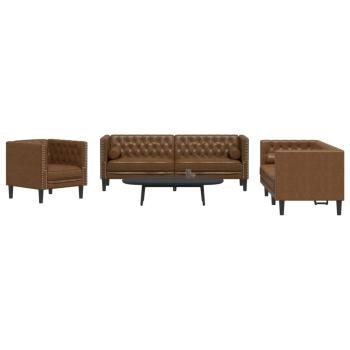 ARDEBO.de - 3-tlg. Chesterfield-Sofa-Set Braun Kunstleder Wildleder-Optik