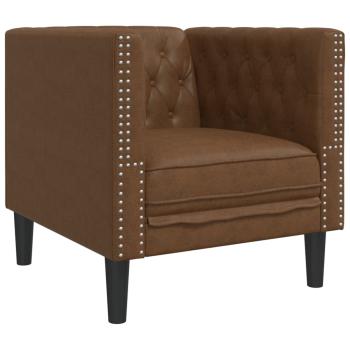 3-tlg. Chesterfield-Sofa-Set Braun Kunstleder Wildleder-Optik