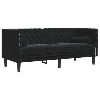 3-tlg. Chesterfield-Sofa-Set mit Nackenrollen Schwarz Samt