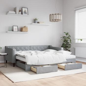 ARDEBO.de - Tagesbett Ausziehbar mit Schubladen Hellgrau 90x190 cm Stoff
