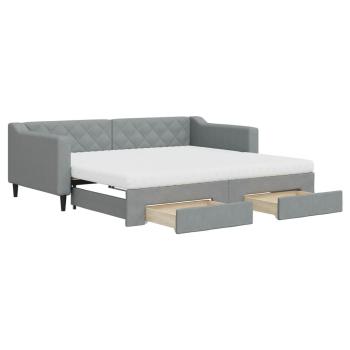 Tagesbett Ausziehbar mit Schubladen Hellgrau 90x190 cm Stoff
