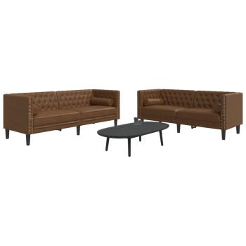 ARDEBO.de - 2-tlg. Chesterfield-Sofa-Set Braun Kunstleder Wildleder-Optik