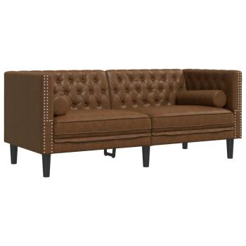 2-tlg. Chesterfield-Sofa-Set Braun Kunstleder Wildleder-Optik