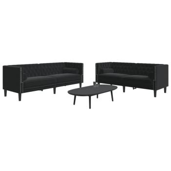 ARDEBO.de - 2-tlg. Chesterfield-Sofa-Set mit Nackenrollen Schwarz Samt