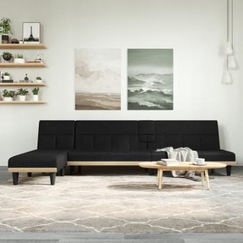 ARDEBO.de - Schlafsofa in L-Form Schwarz 255x140x70 cm Stoff