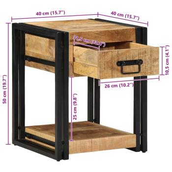 Nachttisch 40x40x50 cm Raues Mango-Massivholz