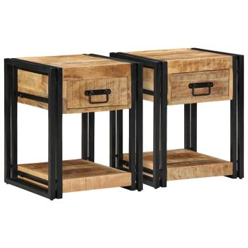 ARDEBO.de - Nachttische 2 Stk. 40x40x50 cm Raues Massivholz Mango
