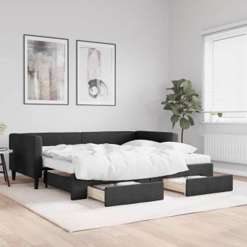 ARDEBO.de - Tagesbett Ausziehbar mit Schubladen Schwarz 90x190 cm Stoff