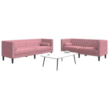 ARDEBO.de - 2-tlg. Chesterfield-Sofa-Set mit Nackenrollen Rosa Samt