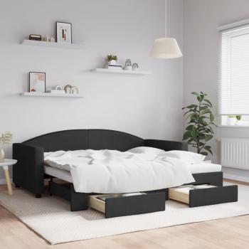 ARDEBO.de - Tagesbett Ausziehbar mit Schubladen Schwarz 90x190 cm Stoff