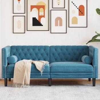 ARDEBO.de - Chesterfield-Sofa mit Nackenrollen 2-Sitzer Blau Samt