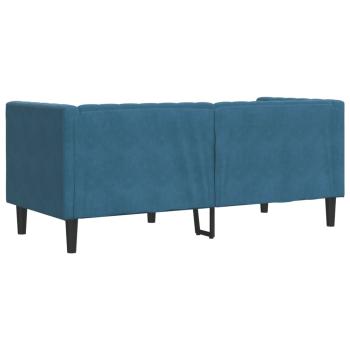 Chesterfield-Sofa mit Nackenrollen 2-Sitzer Blau Samt