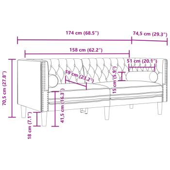 Chesterfield-Sofa mit Nackenrollen 2-Sitzer Weinrot Samt