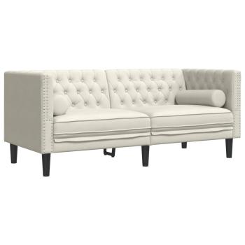 Chesterfield-Sofa mit Nackenrollen 2-Sitzer Creme Samt