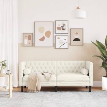 Chesterfield-Sofa mit Nackenrollen 2-Sitzer Creme Samt