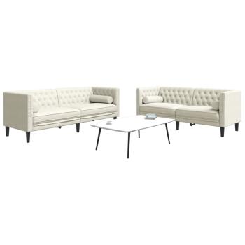 ARDEBO.de - 2-tlg. Chesterfield-Sofa-Set mit Nackenrollen Creme Samt