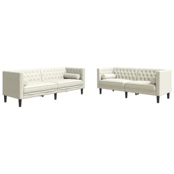 2-tlg. Chesterfield-Sofa-Set mit Nackenrollen Creme Samt