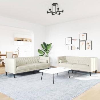 2-tlg. Chesterfield-Sofa-Set mit Nackenrollen Creme Samt