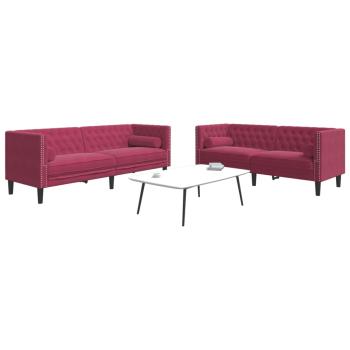 ARDEBO.de - 2-tlg. Chesterfield-Sofa-Set mit Nackenrollen Rot Samt