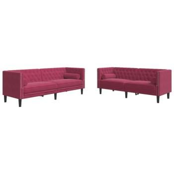 2-tlg. Chesterfield-Sofa-Set mit Nackenrollen Rot Samt