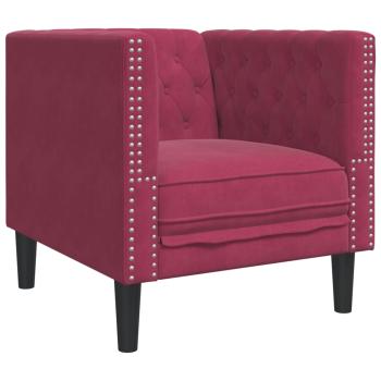 ARDEBO.de - 3-tlg. Chesterfield-Sofa-Set mit Nackenrollen Weinrot Samt