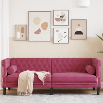 ARDEBO.de - Chesterfield-Sofa mit Nackenrollen 3-Sitzer Weinrot Samt