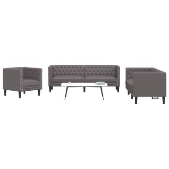 ARDEBO.de - 3-tlg. Chesterfield-Sofa-Set Grau Kunstleder