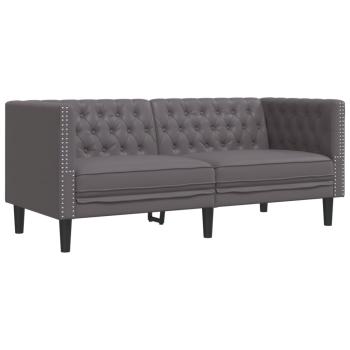 3-tlg. Chesterfield-Sofa-Set Grau Kunstleder