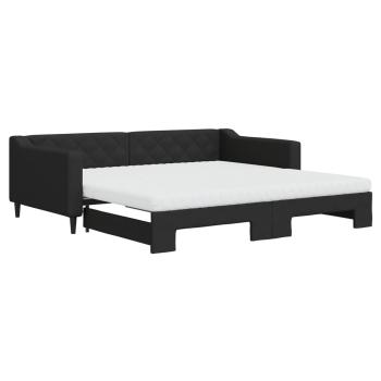 Tagesbett Ausziehbar mit Matratzen Schwarz 100x200 cm Stoff